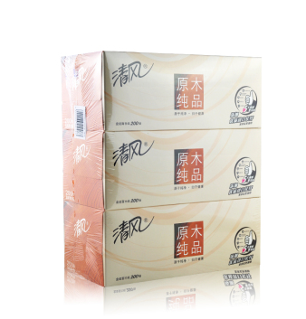 清风 抽纸 原木纯品系列2层200抽盒装面巾纸（3盒/提）