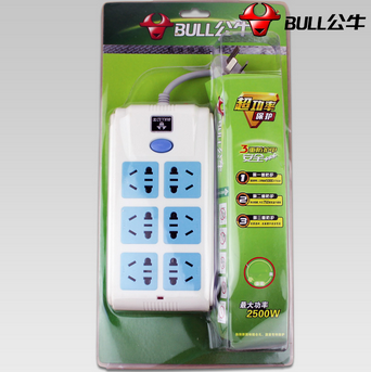 公牛（BULL）GN-216 6位3孔总控开关电源插座插线板超功率保护 3米